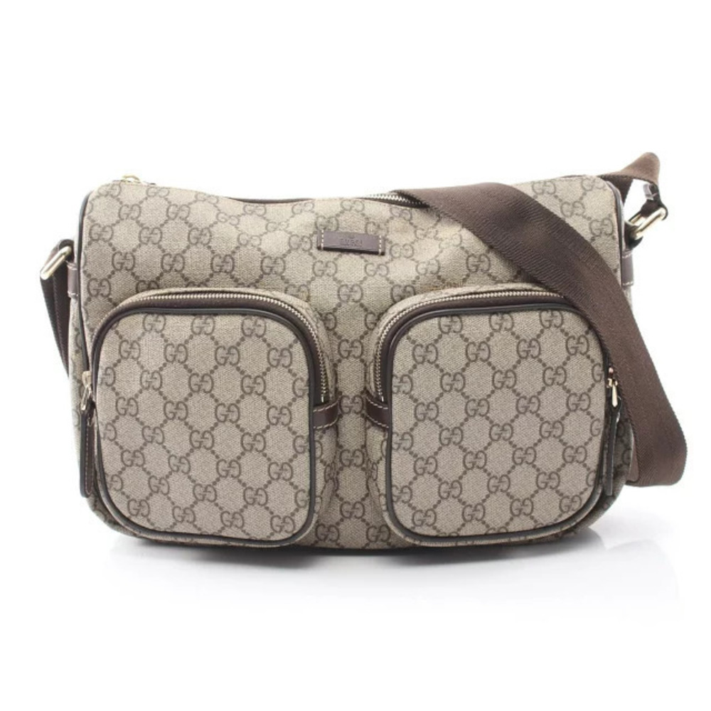 Gucci GG Supreme Shoulder Bag Canvas Leather Beige Cream Brown